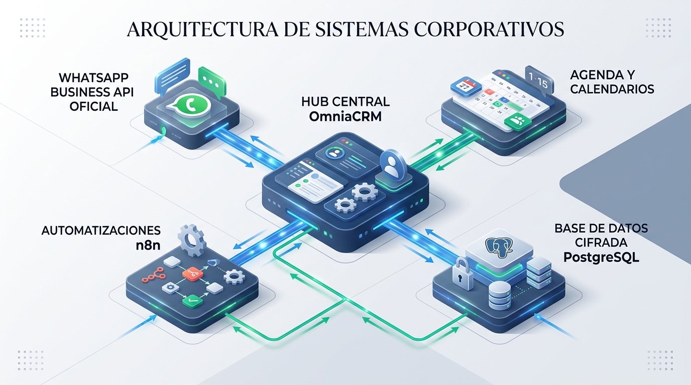 Diagrama de Arquitectura de OmniaFlow con Hub Central OmniaCRM en español